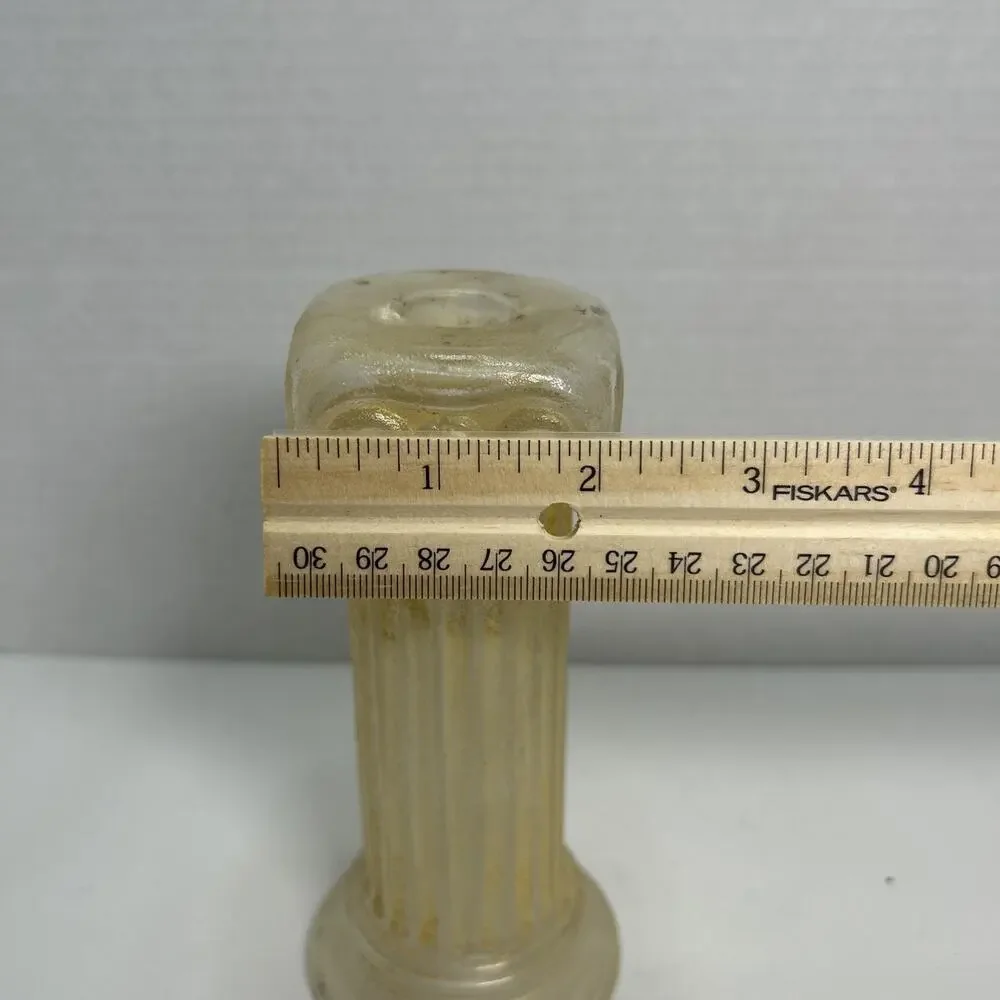 Vtg Gold Frosted Clear Glass Ionic Neo-Classical Greek Roman Column Candlestick